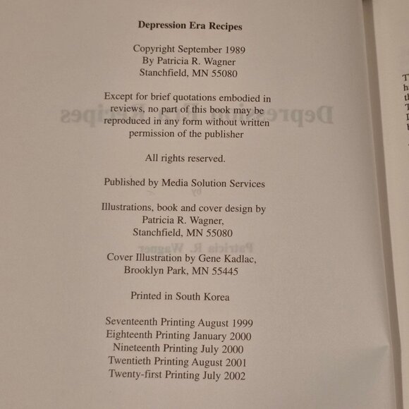 Depression Era Recipes Patricia Wagner Hardcover Cookbook 1989 Vintage - Picture 4 of 10